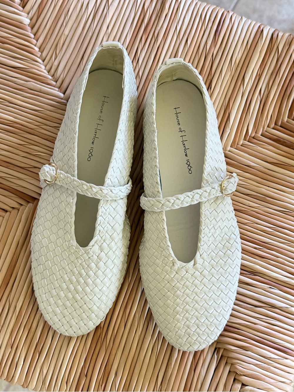 House of Harlow 1960 Women's white Braided Woven Mary Jane Flats